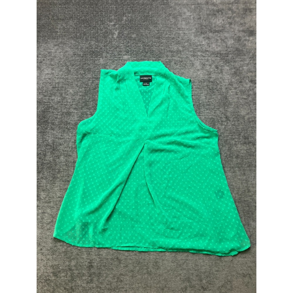 Liz Claiborne Career Blouse Womens Small Green Subtle Dots Sleeveless V-Neck